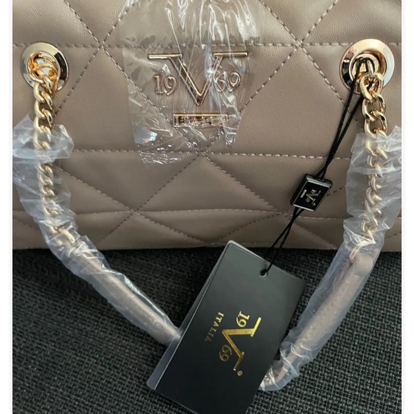 19V69 ITALIA By Alessandro Versace Pebble Texture Faux Leather Tote Dark Beige - Picture 5 of 5